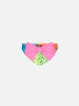 Girl swim briefs with fluo bandanna print