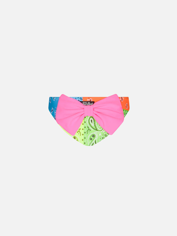 Girl swim briefs with fluo bandanna print