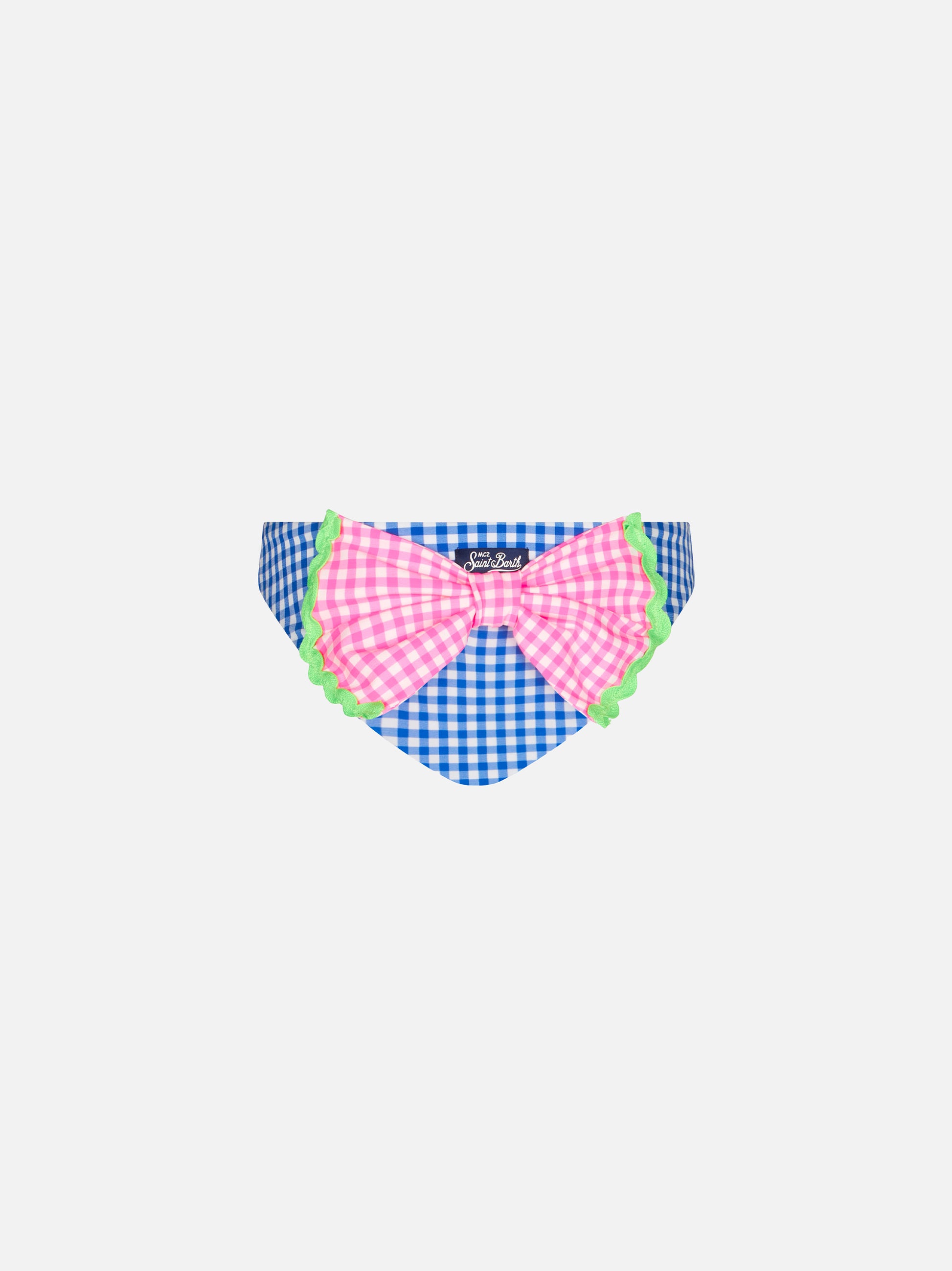 Girl swim briefs with white and bluette vichy print - MC2 Saint Barth