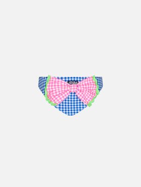 Girl swim briefs with white and bluette vichy print - MC2 Saint Barth