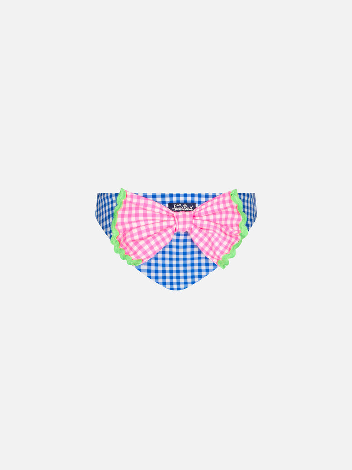 Girl swim briefs with white and bluette vichy print - MC2 Saint Barth