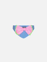 Girl swim briefs with white and bluette vichy print