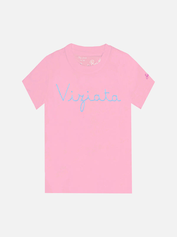 Rosa T-Shirt für Mädchen mit aufgesticktem Schriftzug