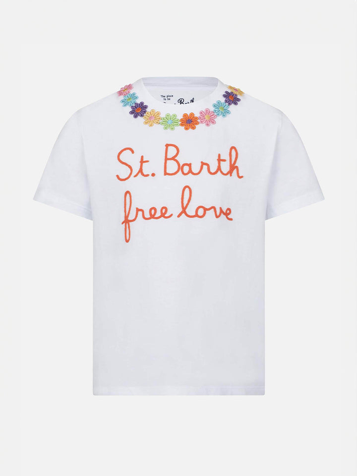 Girl t-shirt with daisy embroidery and patch - MC2 Saint Barth