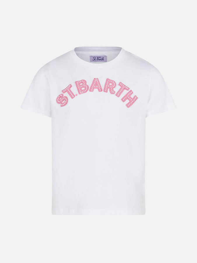 Mc2 Saint Barth T-shirt da bambina con logo patch St. Barth rosa