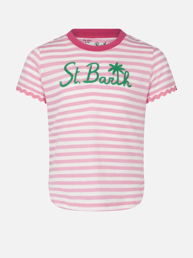 Mc2 Saint Barth T-shirt da bambina con righe e ricamo