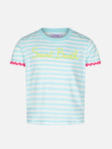 Gestreiftes Mädchen-T-Shirt mit Saint-Barth-Stickerei