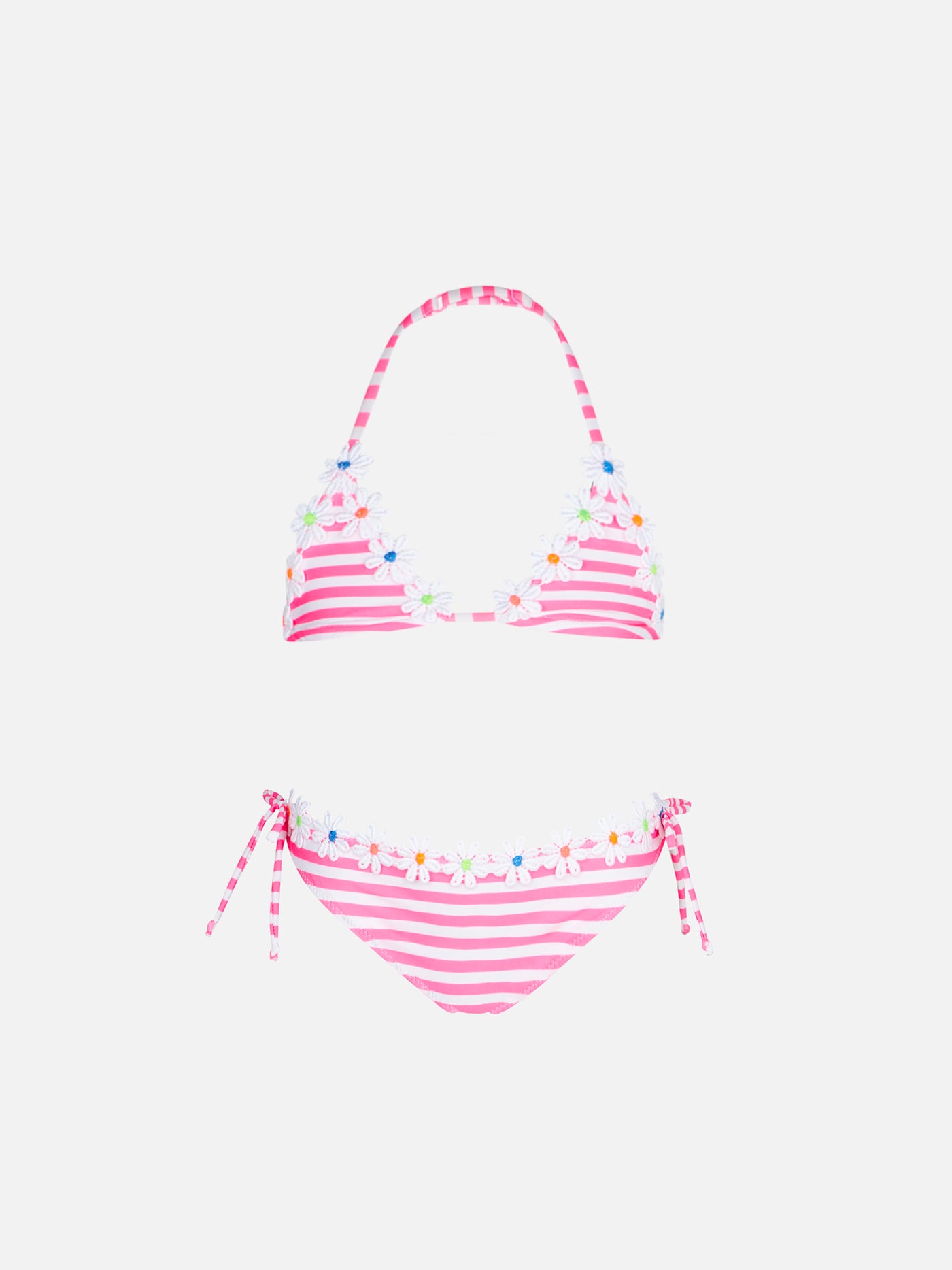Girl triangle bikini with fluo pink striped - MC2 Saint Barth