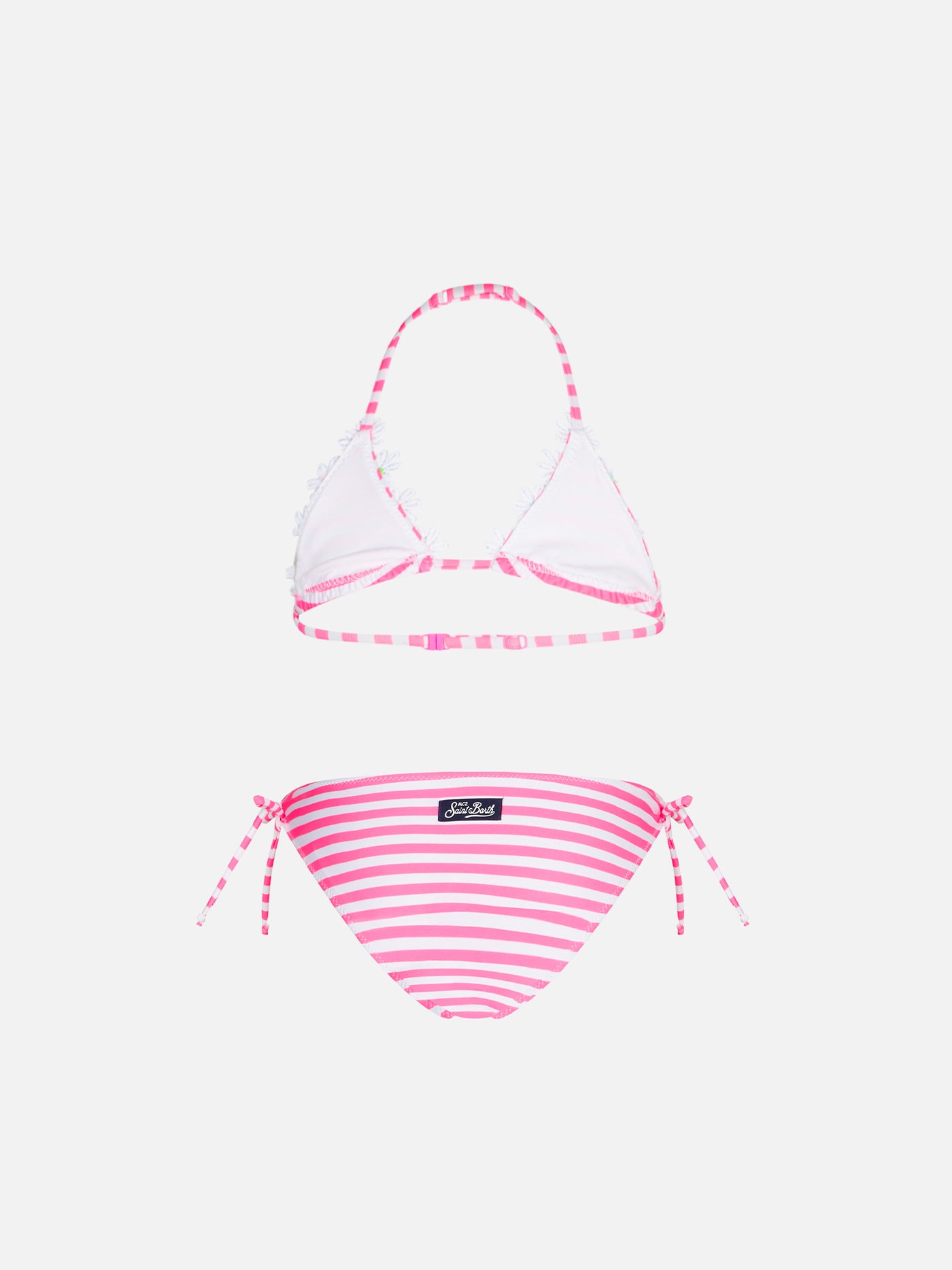 Girl triangle bikini with fluo pink striped - MC2 Saint Barth