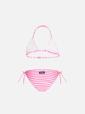 Girl triangle bikini with fluo pink striped - MC2 Saint Barth