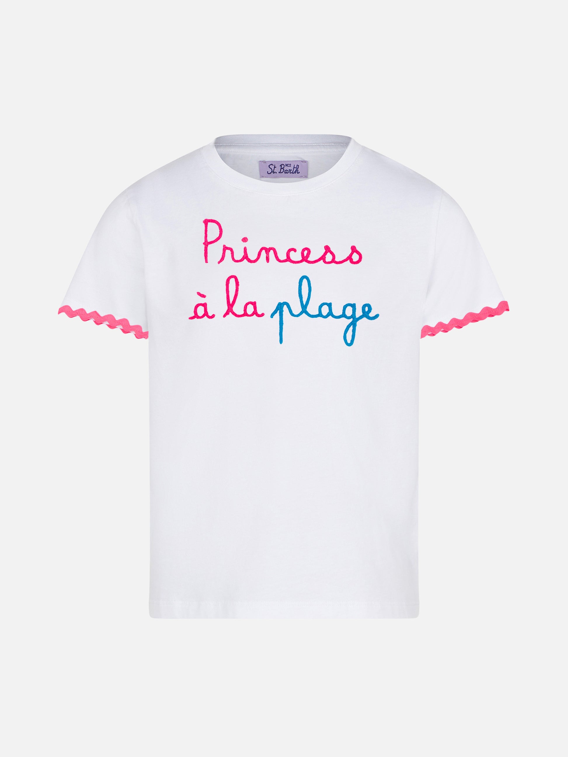 Girl t-shirt with Princess à la plage lettering and embroidery - MC2 Saint Barth