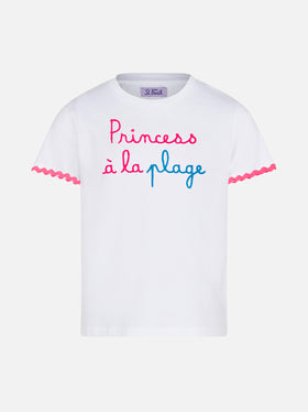 Girl t-shirt with Princess à la plage lettering and embroidery - MC2 Saint Barth