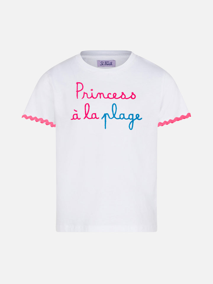 Girl t-shirt with Princess à la plage lettering and embroidery - MC2 Saint Barth