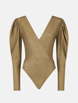 Bodywear / costume intero in maglia glitter oro 