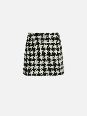 Girl fringed wooly skirt with pied de poule print - MC2 Saint Barth