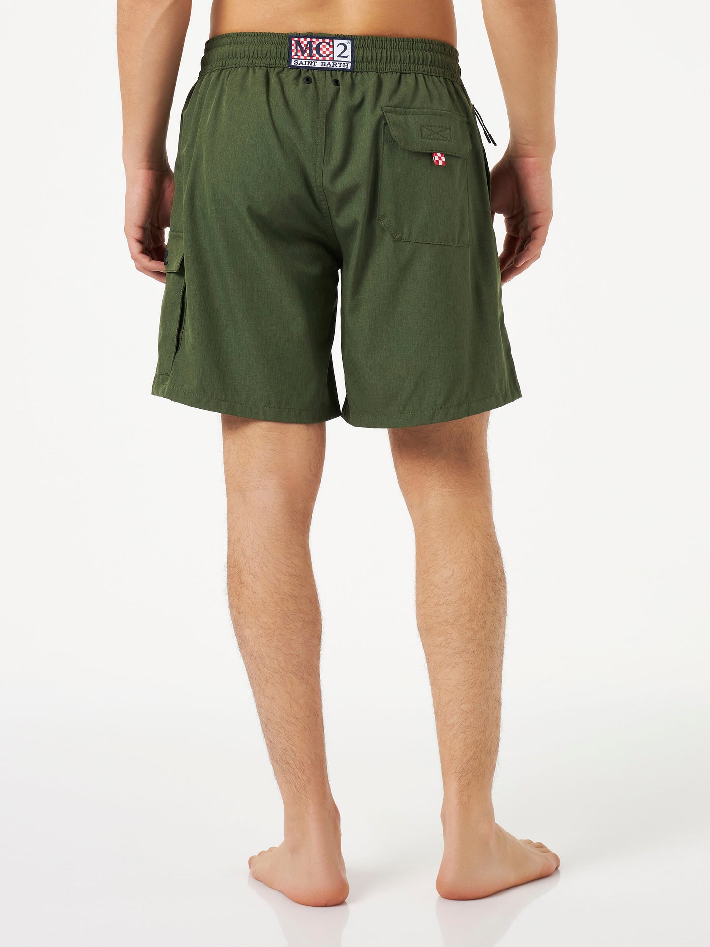 Man military green comfort and stretch swim shorts - MC2 Saint Barth