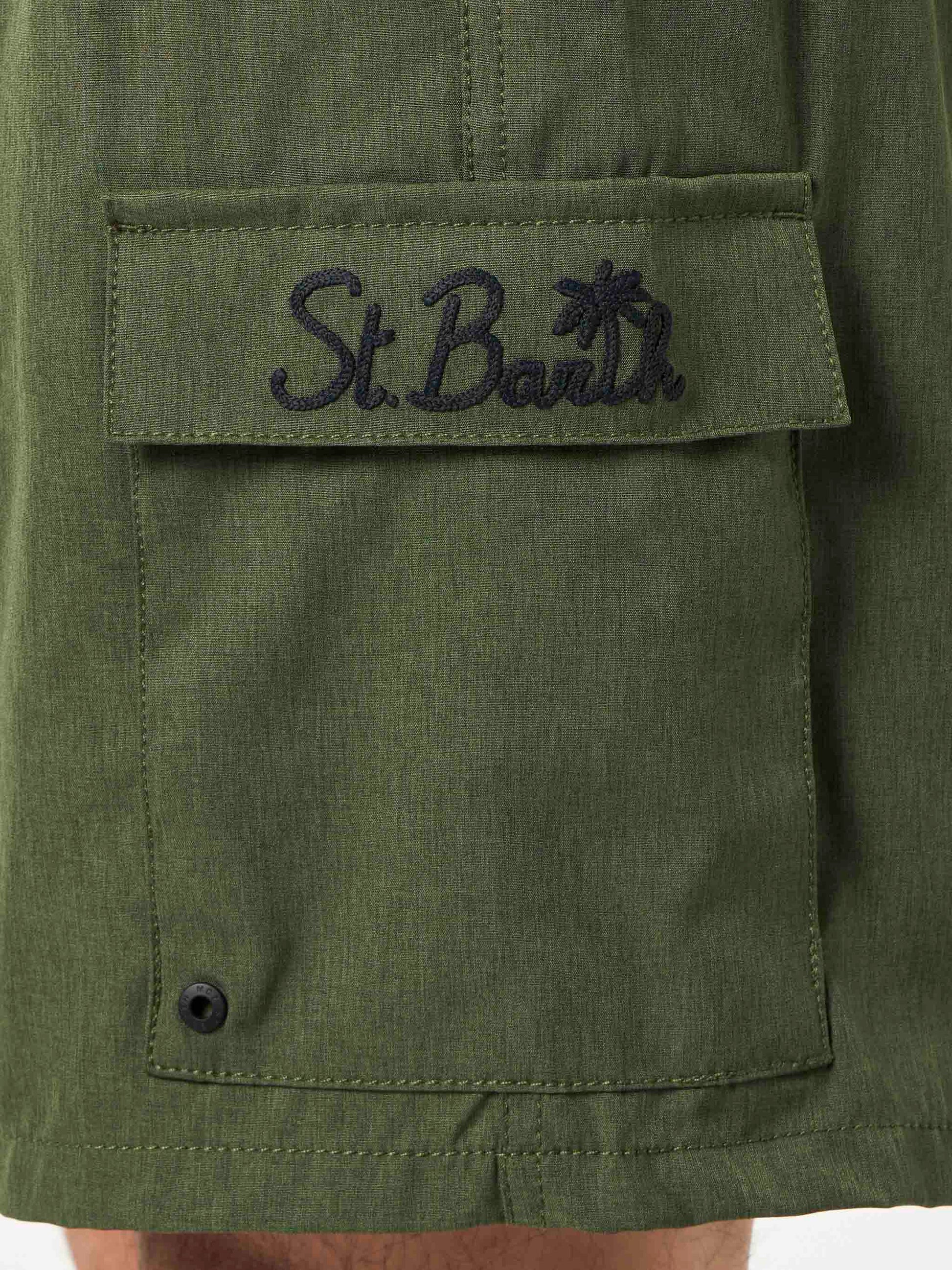 Man military green comfort and stretch swim shorts - MC2 Saint Barth