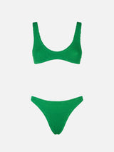 Grüner Crinkle-Bralette-Bikini für Damen
