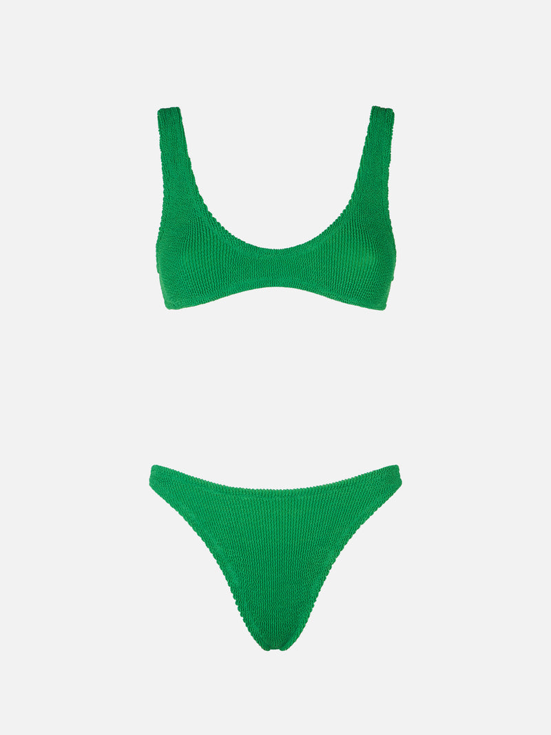 Grüner Crinkle-Bralette-Bikini für Damen