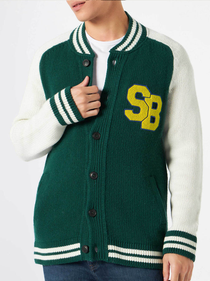 Mc2 Saint Barth Bomber in maglia verde stile college