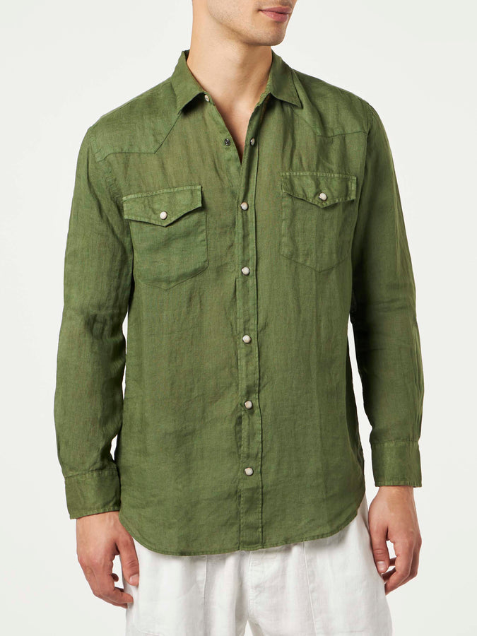 Mc2 Saint Barth Camicia di lino verde scuro