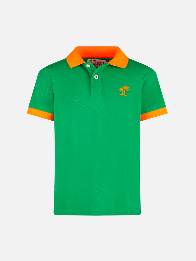 Mc2 Saint Barth Polo da bambino in piquet verde con logo St. Barth arancione