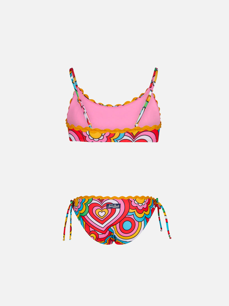 Bikini da bambina a bralette con stampa multicolore