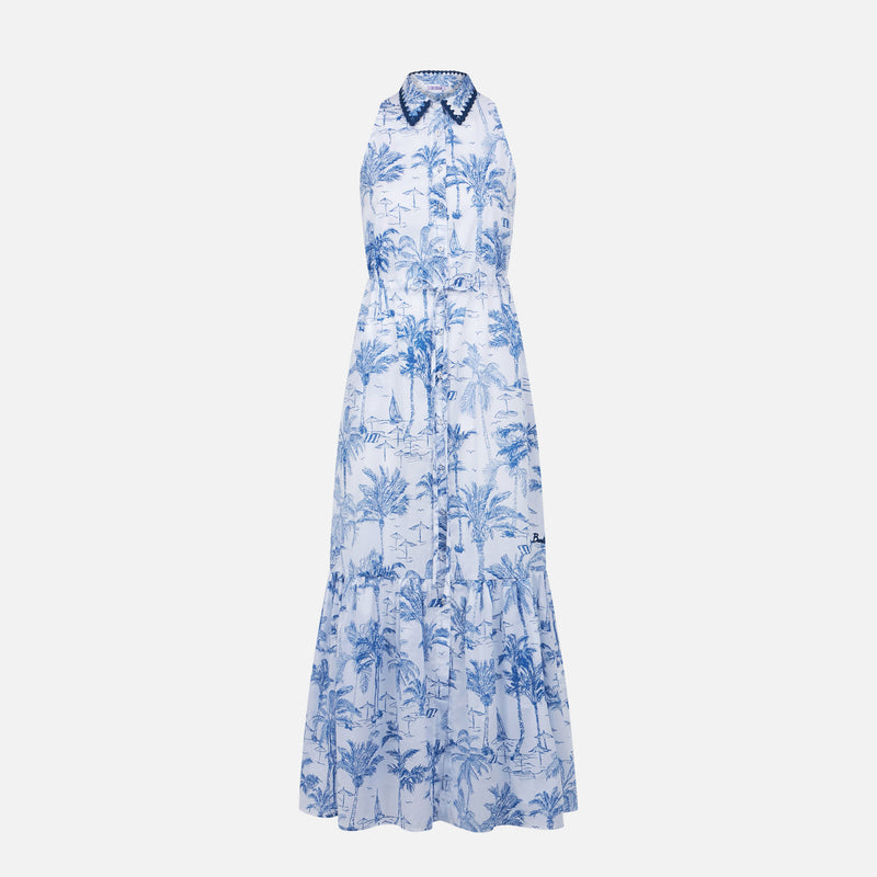 Neckholder-Kleid für Damen mit Toile-de-Jouy-Print