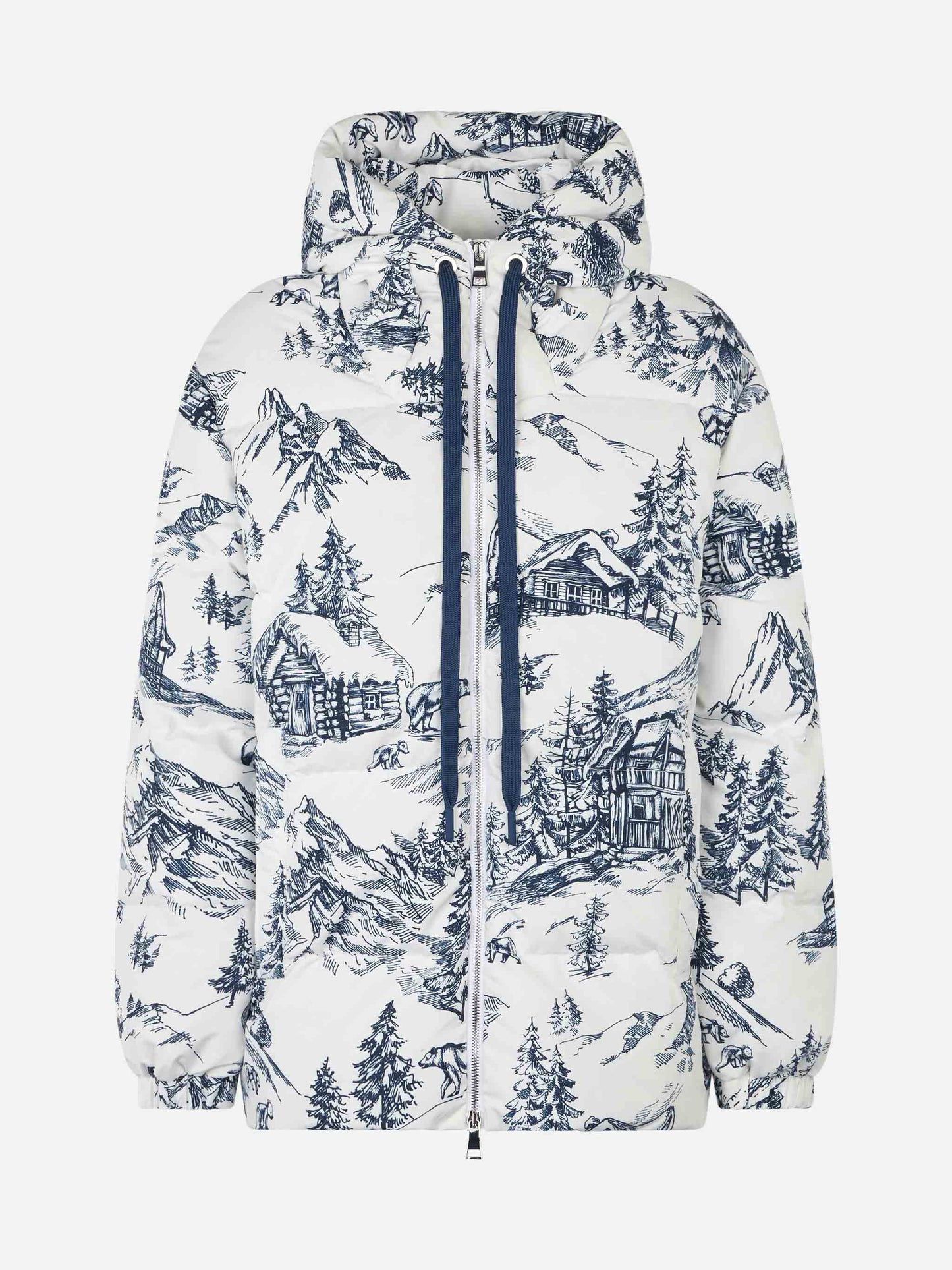 Woman hooded down padded jacket with toile de jouy print - MC2 Saint Barth