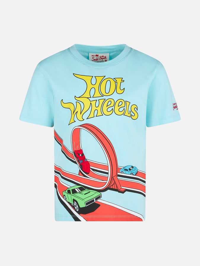 Mc2 Saint Barth T-shirt da bambino in cotone verde acqua con stampa Hot Wheels | EDIZIONE SPECIALE HOT WHEELS