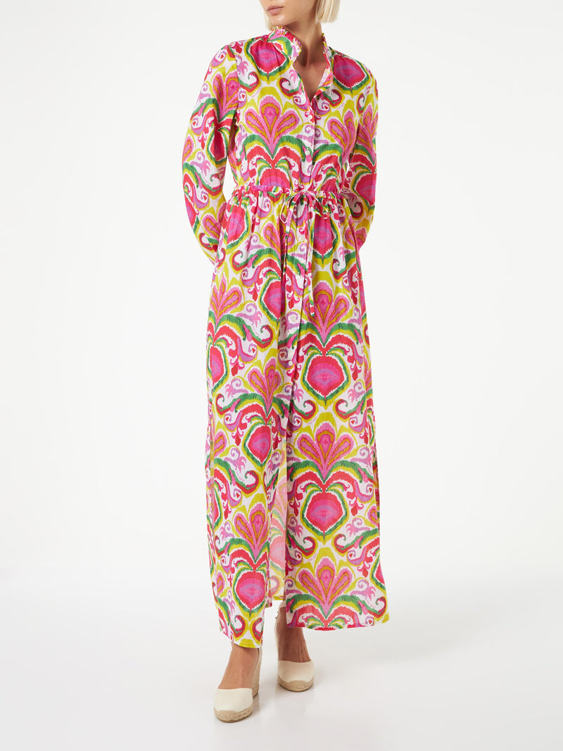 Woman beach dress with ikat print