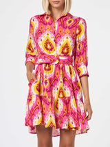 Woman linen short dress Daisy with ikat print