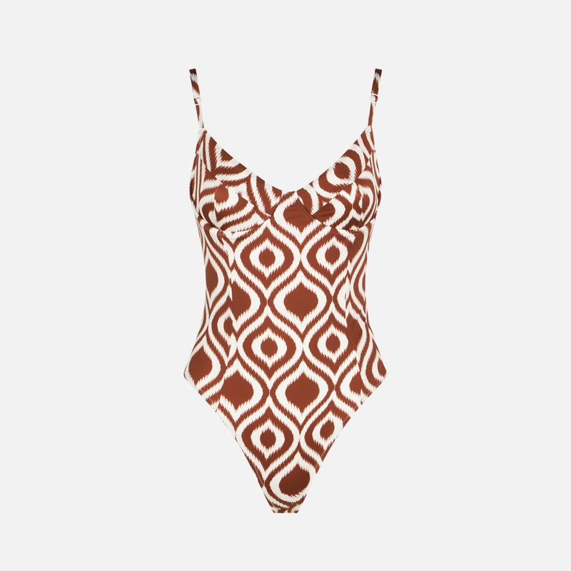 Woman underwire one-piece swimsuit with pattern