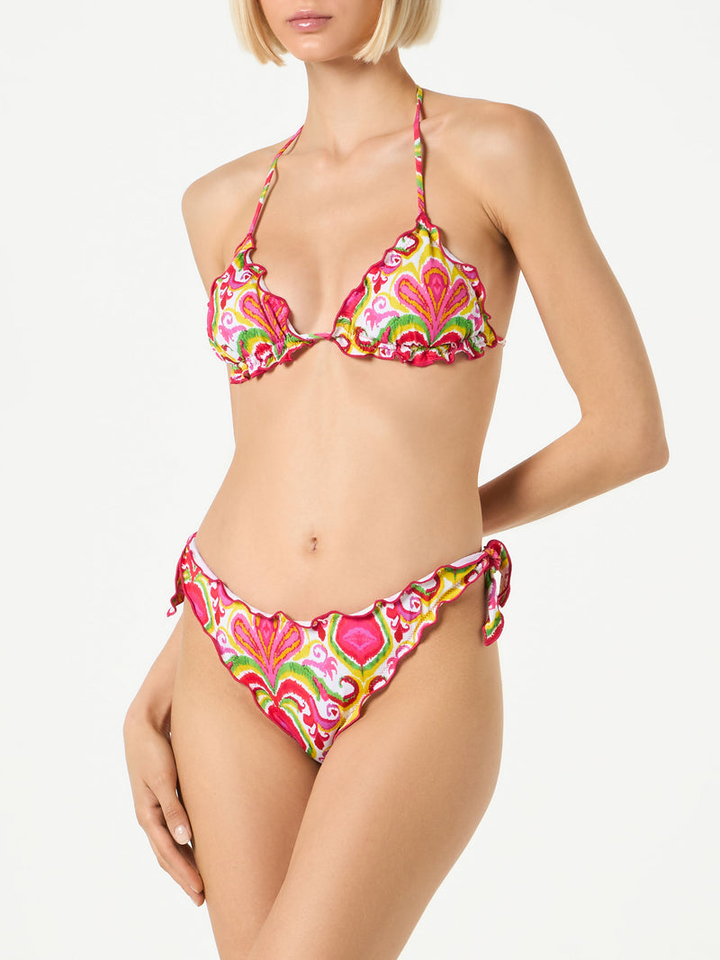 Woman triangle bikini with ikat print