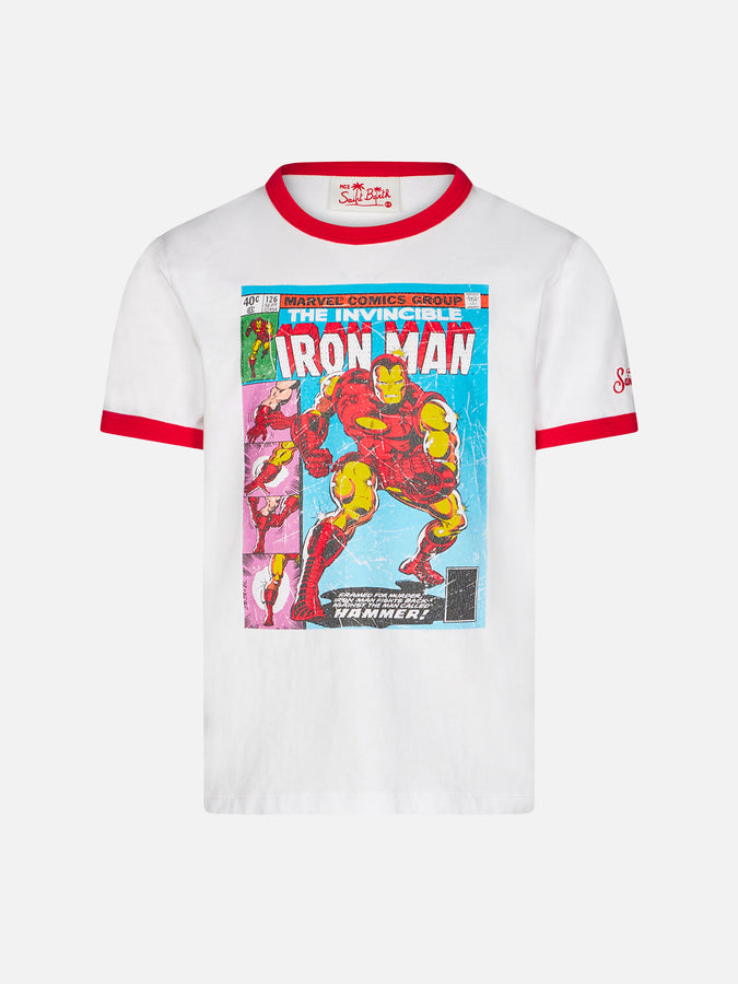 Mc2 Saint Barth T-shirt da bambino in cotone bianco con stampa frontale Iron Man | EDIZIONE SPECIALE MARVEL