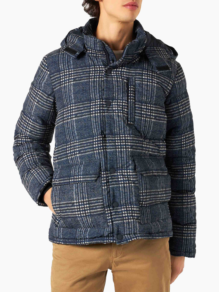 Man hooded down padded jacket Baxter with Prince of Wales print - MC2 Saint Barth