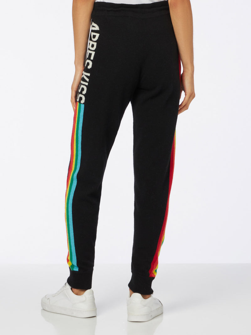 Knitted sweatpants with rainbow intarsia