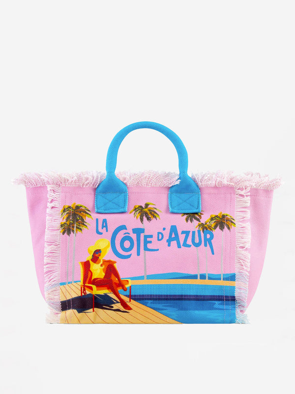 Colette-Handtasche aus Segeltuch mit La Côte d'Azur-Postkartendruck