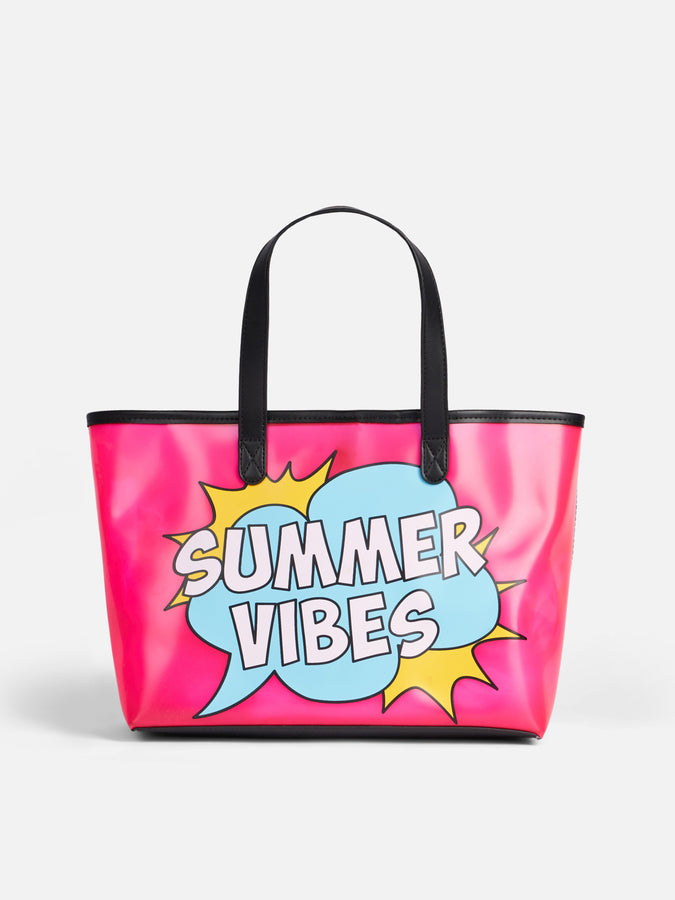 Mc2 Saint Barth Borsa mare rosa in pvc trasparente con stampa Summer Vibes