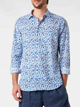 Man muslin cotton Sikelia shirt with blue leaves print - MC2 Saint Barth