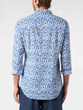 Man muslin cotton Sikelia shirt with blue leaves print - MC2 Saint Barth