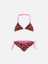 Mädchen-Triangel-Bikini mit Leo-Kopftuch-Print