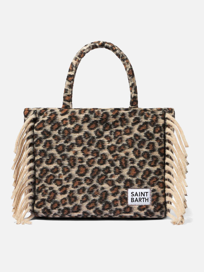 Mc2 Saint Barth Borsa a spalla Vanity con stampa animalier e frange