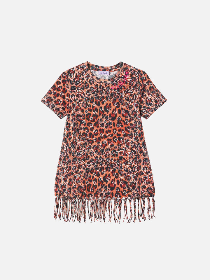 Girl leopard cotton dress with fringes - MC2 Saint Barth