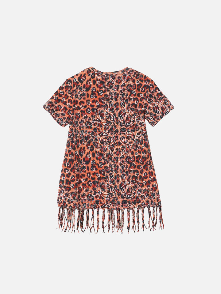 Girl leopard cotton dress with fringes - MC2 Saint Barth