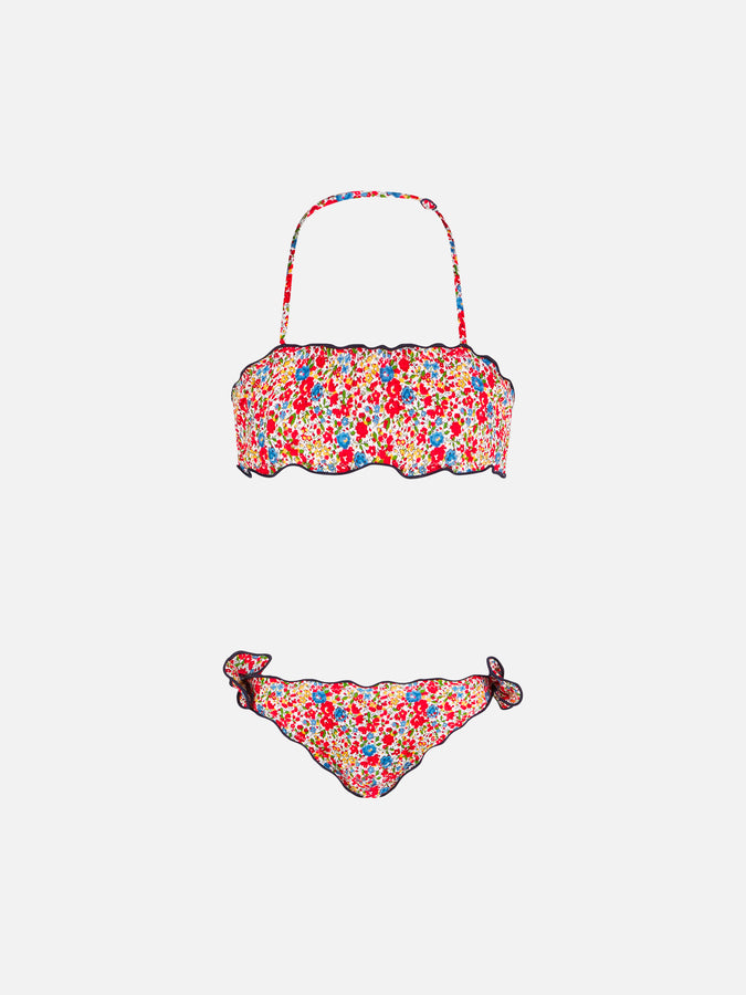 Mc2 Saint Barth Bikini da bambina a fascia con stampa fiori multicolore