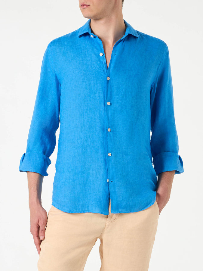 Mc2 Saint Barth Camicia da uomo Pamplona in lino bluette