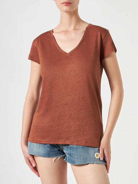 Woman brown linen t-shirt - MC2 Saint Barth