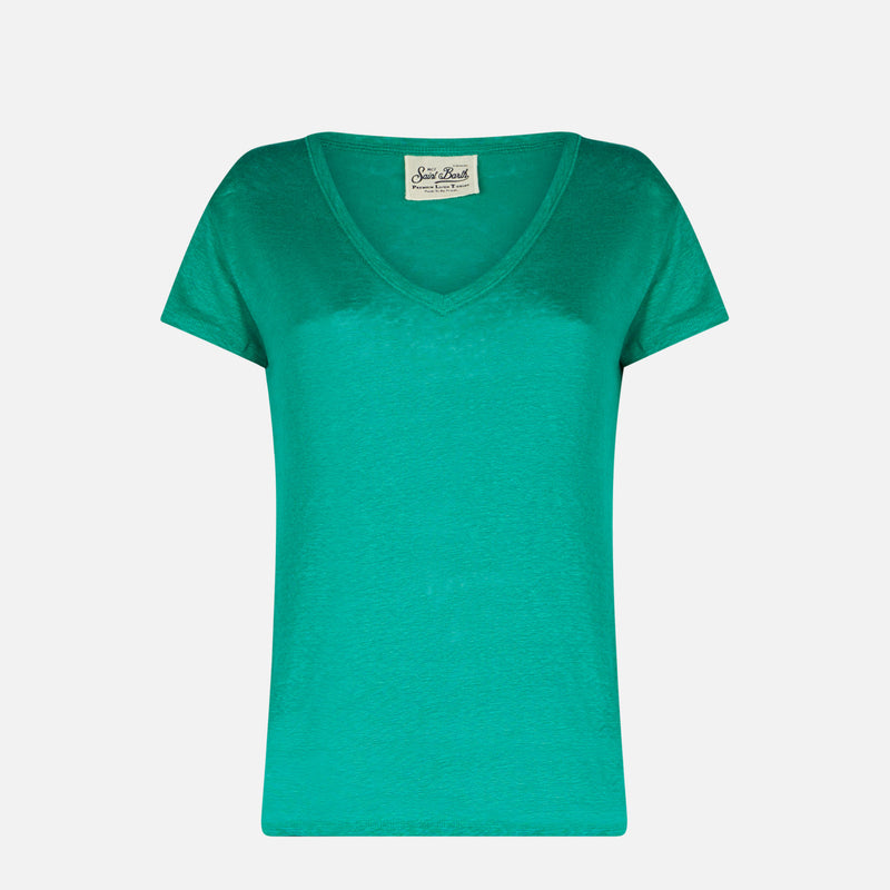Woman green linen t-shirt