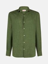 Man linen military green shirt